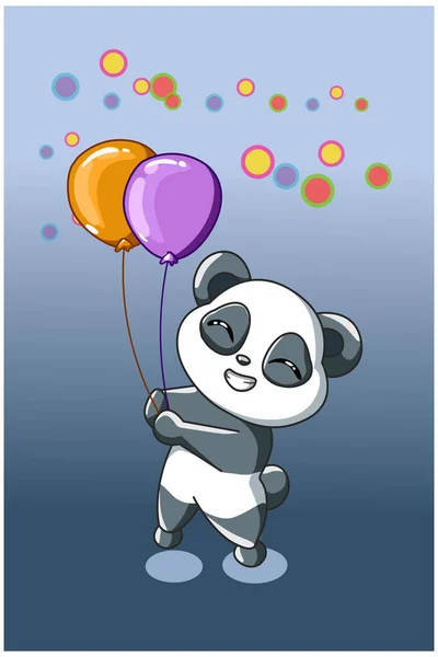 Pequeno Panda Trazer Dois Balão Ilustração —  Vetores de Stock