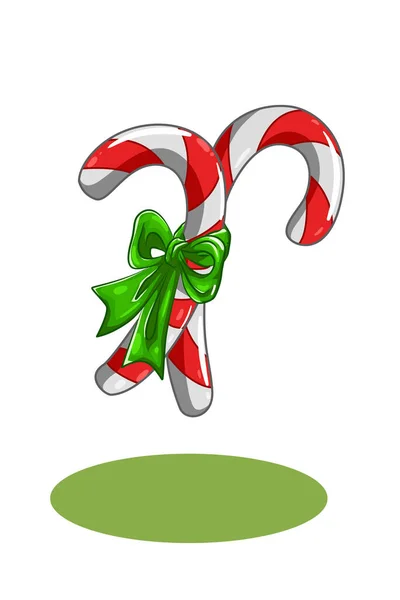 Dva Cukroví Vánoce Zelenou Stuhou Ilustrace — Stockový vektor