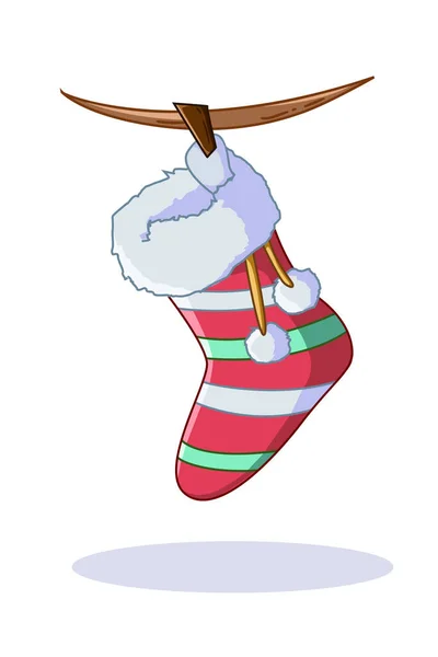Julstrumpa Hängande Från Ett Rep Illustration — Stock vektor