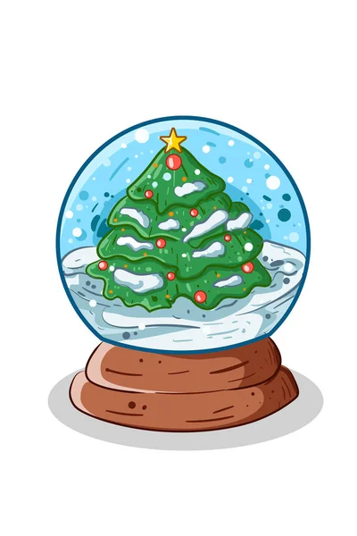 Ručně Kreslené Vánoční Sněhová Koule Ilustrace — Stockový vektor