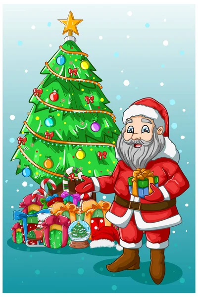 산타클로스를 그림은 나무를 선물로 — 스톡 벡터