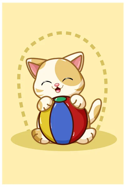 Yellow Cat Bring Ball Illustration — Stock Vector
