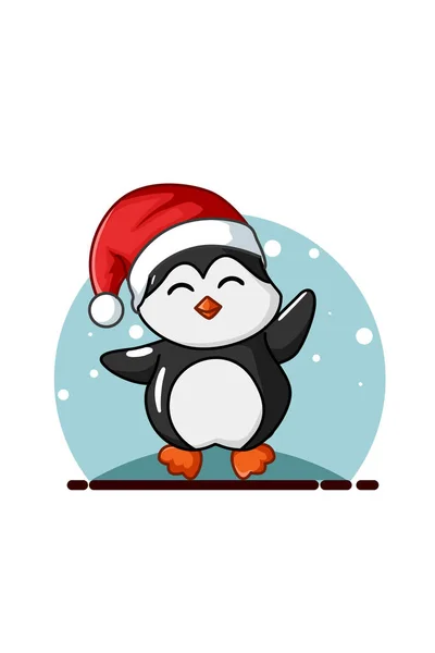 Карикатура Пінгвіна Проста Різдвяна Тема — стоковий вектор