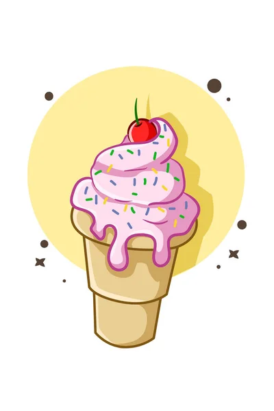 Мороженое Розовым Сливочным Кремом Вишней — стоковый вектор