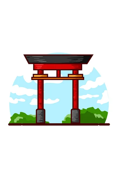 Gökyüzü Arka Planına Sahip Japon Kapısı — Stok Vektör