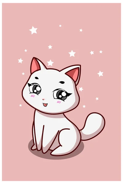 ピンクを基調とした可愛い白い猫 — ストックベクタ