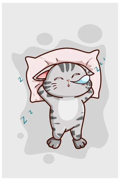 一只正在熟睡的可爱的小灰猫 — 图库矢量图片