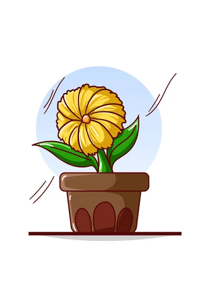 Gele Bloemen Potten Illustratie — Stockvector