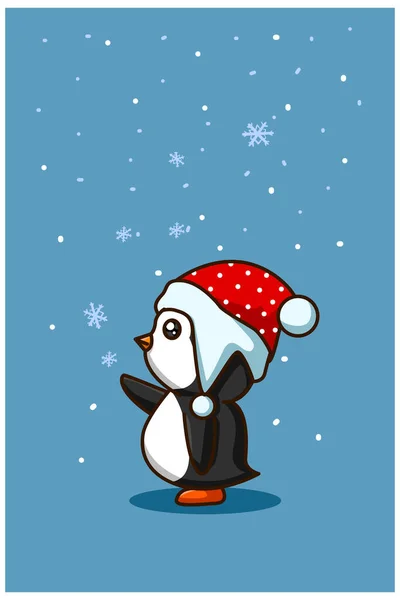 Pequeño Pingüino Bebé Con Cristal Hielo Navidad — Vector de stock