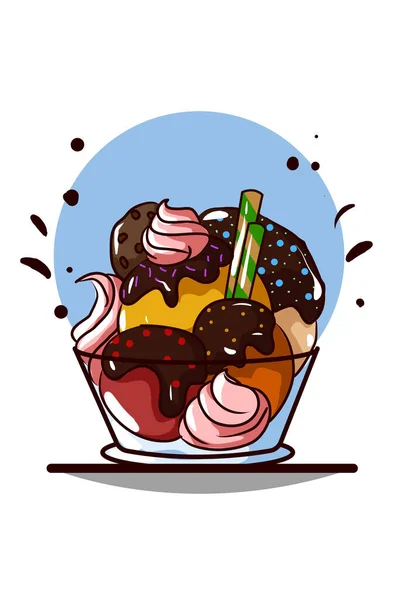 Jégkrém Csokoládé Krémmel Ostyával Keksszel Egy Tálban — Stock Vector
