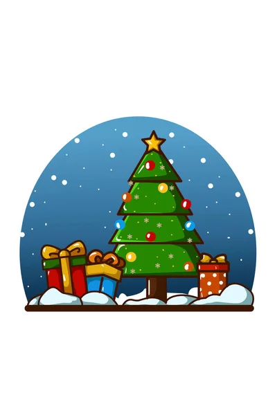 Vánoční Strom Dárkem Štědrý Večer Oblohou Noční Pozadí — Stockový vektor