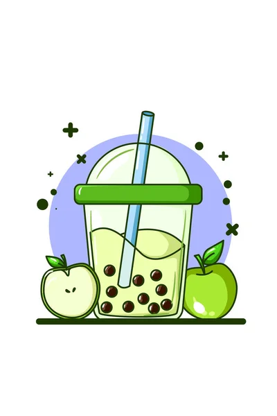 Ein Getränk Mit Apfelgeschmack Mit Zwei Äpfeln Illustration — Stockvektor