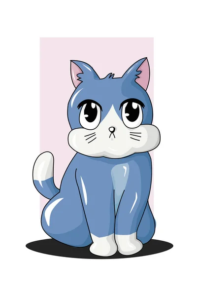 Modrá Malá Kočka Jednoduchá Růžovým Pozadím Černým Stínem — Stockový vektor