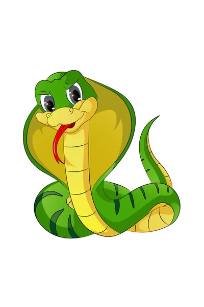 Colère Jaune Cobra Vert Avec Des Yeux Gris Dessin Animal — Image vectorielle