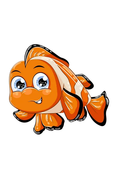 Cute Little Orange Clown Fish Design Animal Cartoon Vector Illustration — Stock Vector