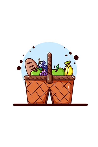 Gyümölcskosár Kenyér Piknik Illusztrációhoz — Stock Vector