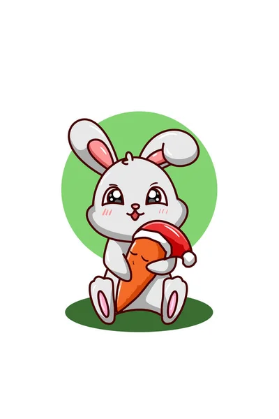 Кролик Обнимает Морковку Рождественской Шляпе — стоковый вектор