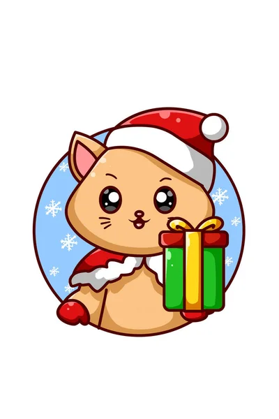크리스마스 선물을 가져온 고양이 — 스톡 벡터
