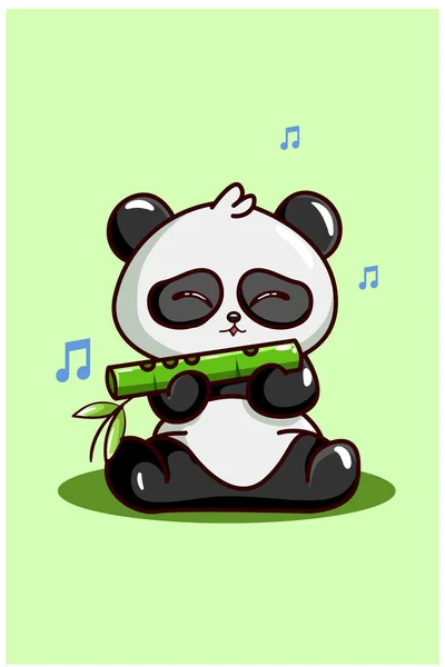 Egy Aranyos Panda Bambuszfuvolát Fújt — Stock Vector
