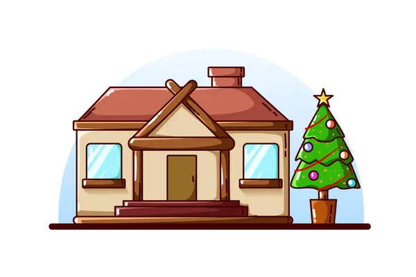 Uma Grande Casa Árvore Natal Ilustração —  Vetores de Stock