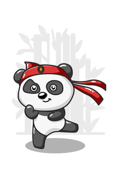 Panda Practicing Karate Illustration Hand Drawing Vector — Stock Vector