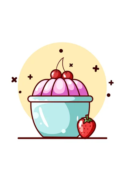 Γλυκό Πουτίγκα Κεράσια Και Φράουλα — Διανυσματικό Αρχείο