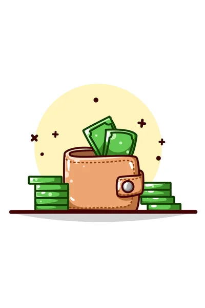 Peněženka Peníze Ilustrace Ruční Kreslení — Stockový vektor