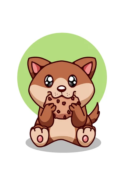 Cute Brązowy Pies Jedzenie Ciasteczka Herbatnik — Wektor stockowy