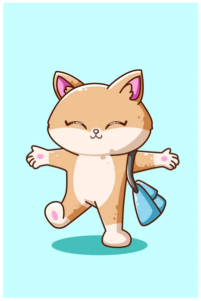 Glad Katt Bär Väska Illustration — Stock vektor