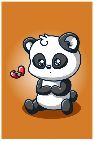 Gebrochenes Herz Panda Illustration Handzeichnung — Stockvektor