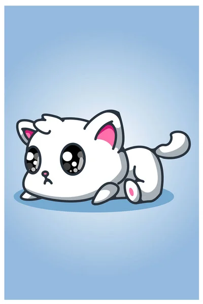 一只小白猫用手绘插图 — 图库矢量图片