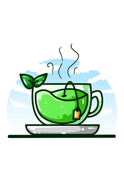 Yeşil Çay Elin Çizimi — Stok Vektör