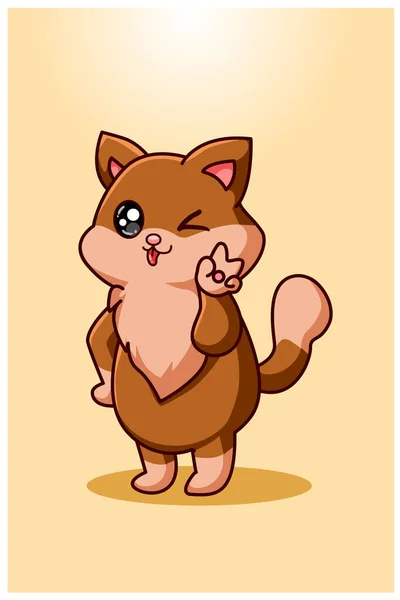 Brązowy Kot Ładny Poza Ilustracja — Wektor stockowy