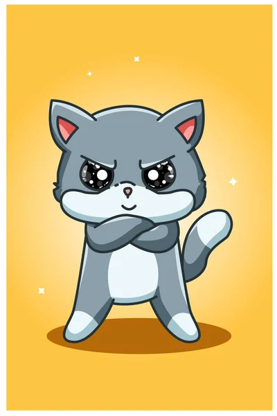 Kleine Böse Und Süße Katzenhand Zeichnung — Stockvektor