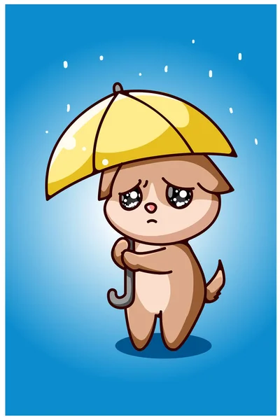 Little Sad Dog Umbrella Hand Drawing — Stock Vector