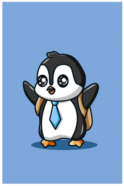 Cute Penguin Carrying Backpack Wearing Tie — Stock Vector