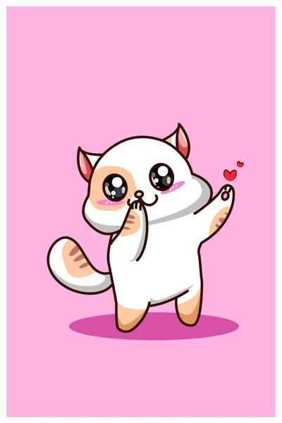 愛のバレンタインデーを与えるかわいい白い猫 — ストックベクタ