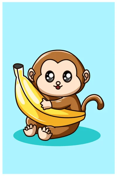 Monkey Banana Vector Illustration — Stock Vector