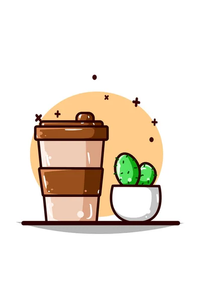 Kávé Kaktusznövény Kézi Rajzolása — Stock Vector