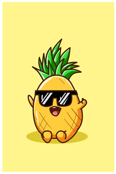 Simpatico Ananas Indossando Occhiali Sole Illustrazione — Vettoriale Stock