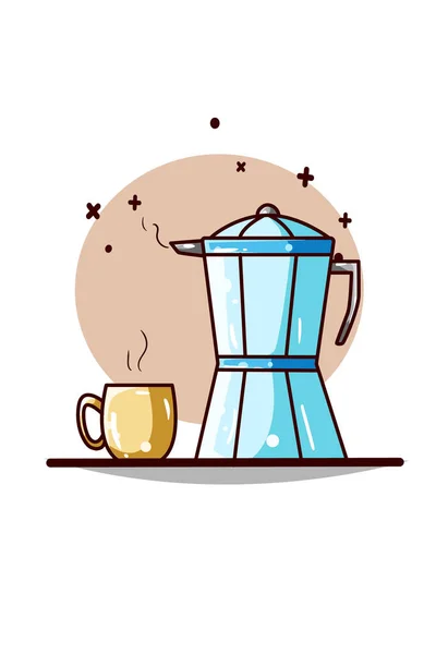 Wasserkocher Und Tasse Kaffee Illustration — Stockvektor