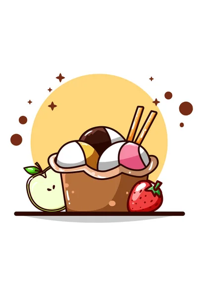 Ice Cream Strawberry Apple Illustration — Stock Vector