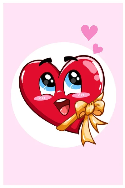Kawaii Καρδιά Κορδέλα Kawaii Καρτούν Αγίου Βαλεντίνου Απεικόνιση Ημέρα — Διανυσματικό Αρχείο