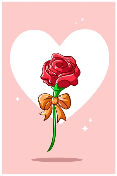 Rosa Con Cinta San Valentín Ilustración Dibujos Animados — Vector de stock