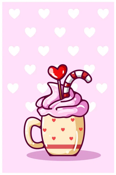 バレンタインキャンディのイラストが入ったカップの上のアイスクリーム — ストックベクタ