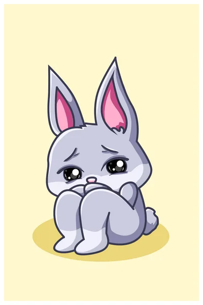 Little Frightened Rabbit Kawaii Cartoon Illustration — Stock Vector