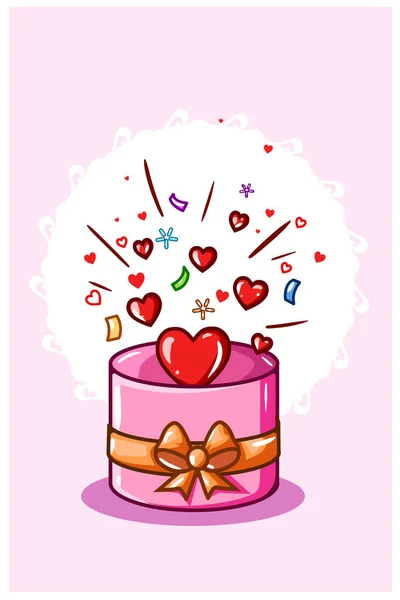 Ronde Doos Met Liefde Valentijnsdag Cartoon Illustratie — Stockvector