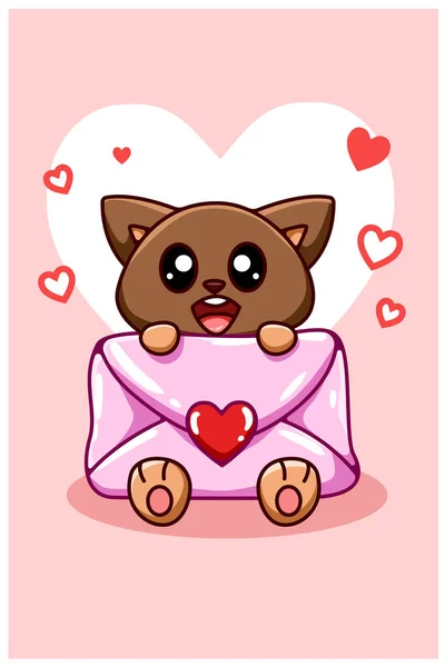 Kawaii Divertente Cane Con Lettera Amore Cartone Animato Illustrazione — Vettoriale Stock