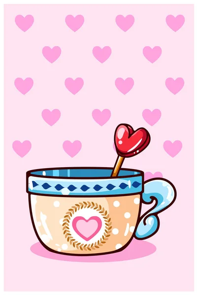 愛をモチーフにしたカップ ラブバレンタインキャンディ漫画イラスト — ストックベクタ
