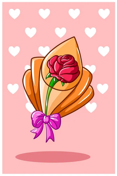 Kawaii Rose Bouquet Valentine Day Cartoon Illustration — Stock Vector